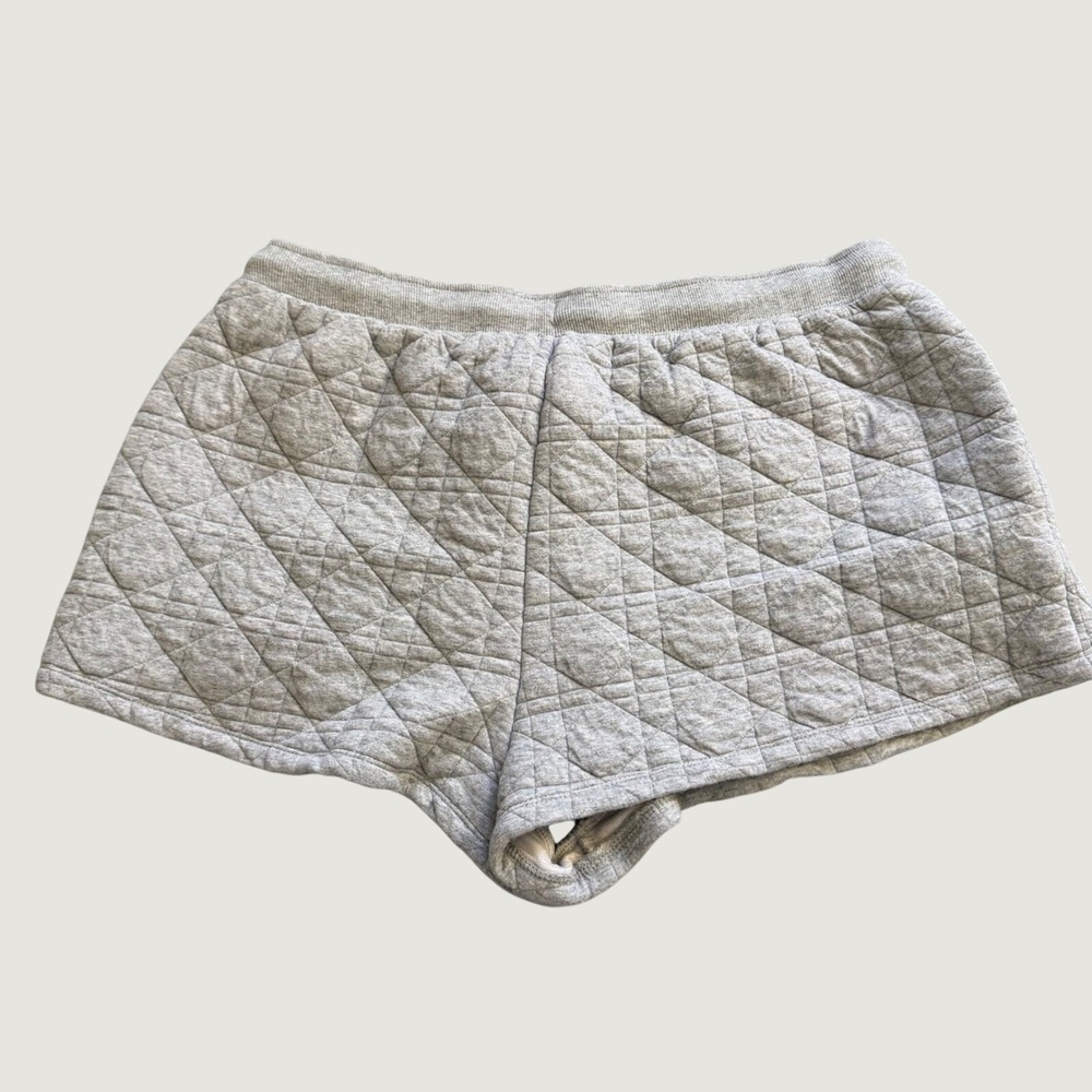 Anthropologie Quilted Knit Lounge‎ Shorts Gray Button Fly Drawstring Size L - Picture 2 of 6